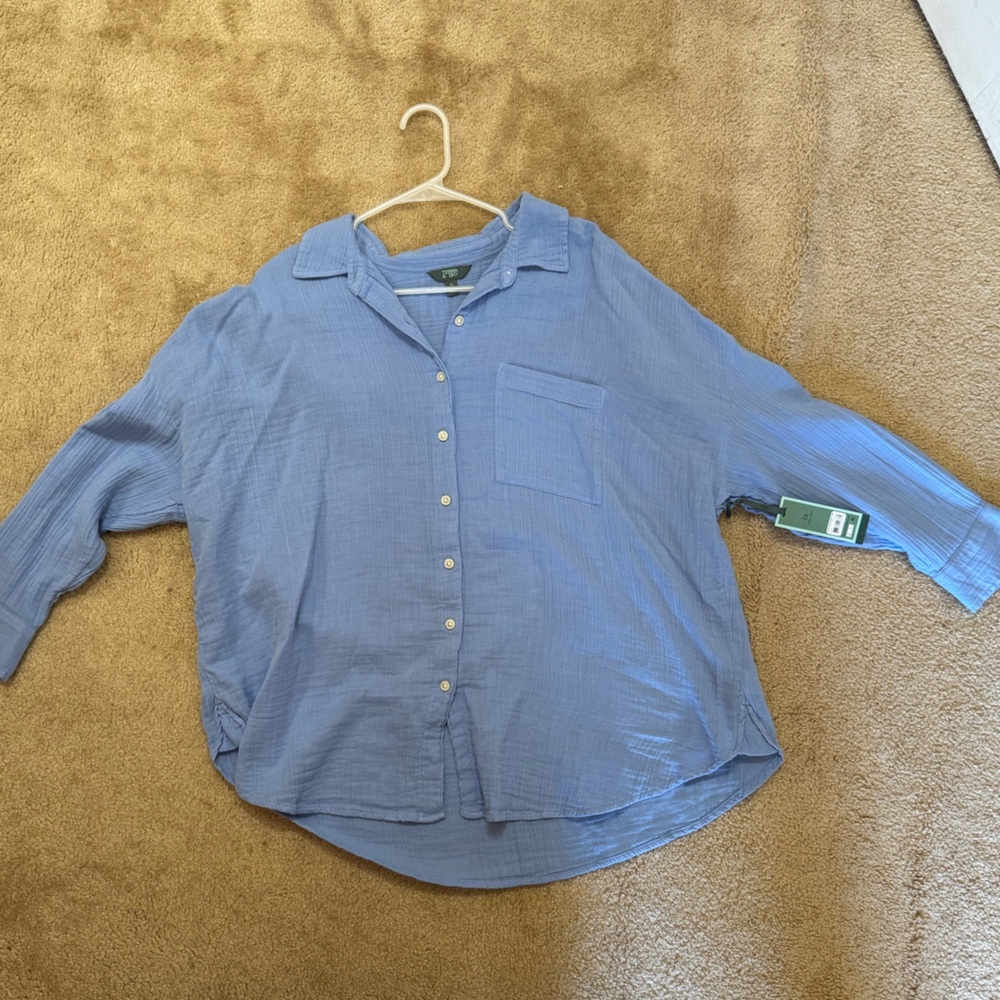 Terra & Sky Blue Textured Button-Front‎ Shirt